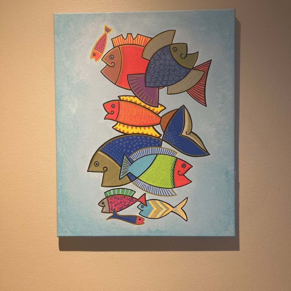 Colorful Hand-Painted Fish Canvas Art Kids